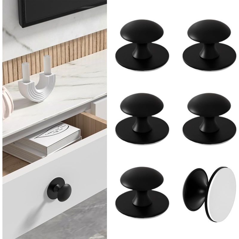6er-set Selbstklebende Schrankknöpfe - Schwarz - Selbstklebende Edelstahl-schrankknöpfe - Klebe-knauf Für Schubladen, Duschtür, Spiegelschrank, Glastür, Griff