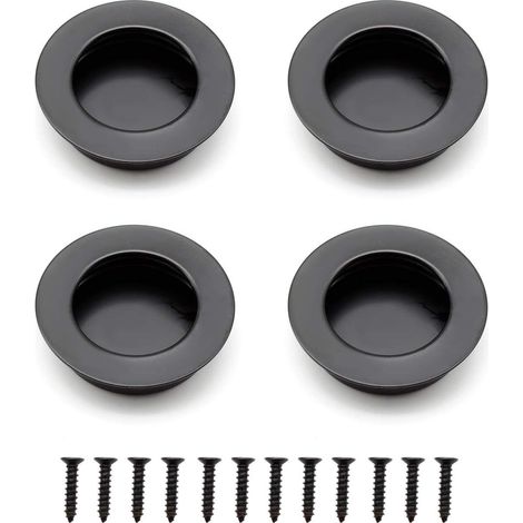 4 Stück Runde Eingelassene Griffe, 40 Mm Schiebetürgriffe Aus Edelstahl, Schwarze Möbelgriffe Für Schubladen, Schränke Und Maßanfertigungen