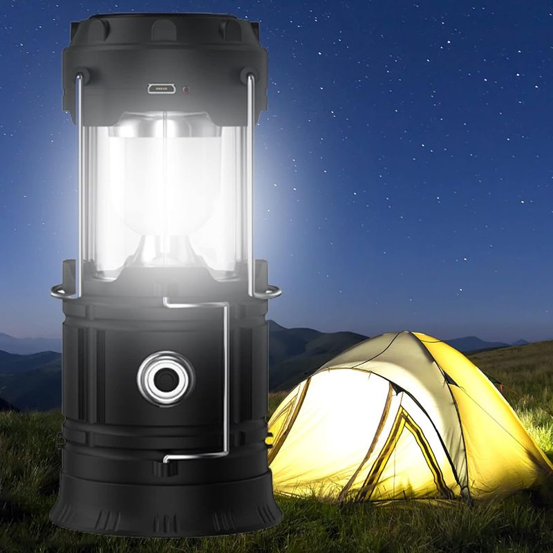 Tragbare Led-campinglaterne – Ultrahelle, Über Usb Wiederaufladbare Solarlaterne Mit Batteriebetrieb, Taschenlampe Für Camping, Wandern, Gartenhaus Und Stromausfälle (schwarz)