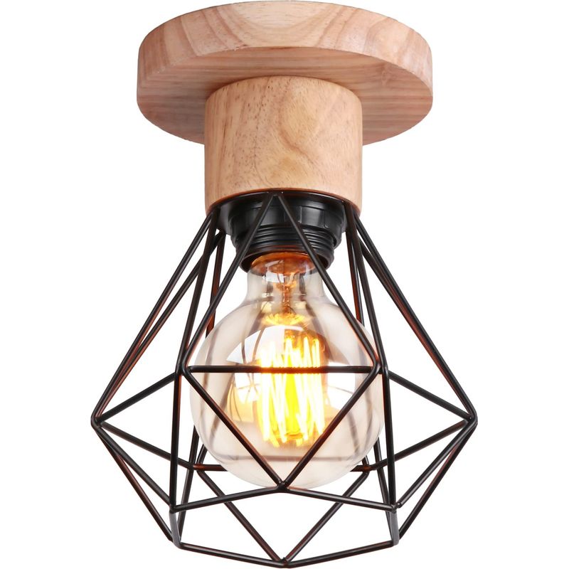E27 Vintage Deckenleuchte, Lampenschirm Aus Metall Und Holz, Ø160mm, Industrielle Retro Hängeleuchte, Glühbirne Nicht Enthalten (deckenleuchte-1 Stück)