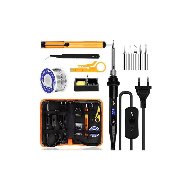 Lötset, Präzisionselektronik-kit 80w Einstellbare Temperatur 180-520°c Lötkolben Mit Ein-/ausschalter, 5 Lötspitzen, Entlötpumpe, Ständer, Pinzette