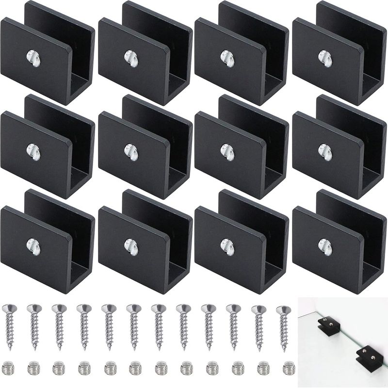 12 Stück Glashalter Für Geländer, Glasregalhalter Clip, Verstellbarer Aluminium-glasregalhalter, U-förmiger Metall-eckhalter, Einlochige Glaszangen, Für Badezimmer, Wc, Flur