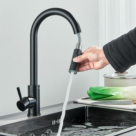 Schwarze Küchenarmatur, 2-modi-küchenarmatur, Teleskoparmatur, 360° Drehbare Auslaufdüse Aus Edelstahl 304
