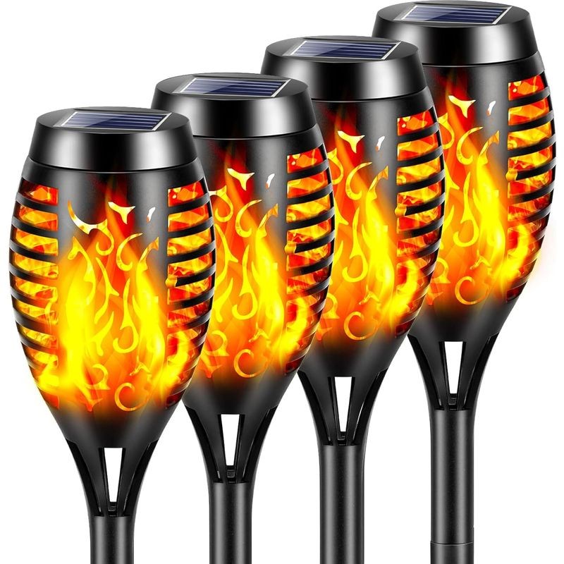 Solar-flammenlichter Für Außen, 4 Stück 12-led-solarfackeln Für Den Garten, Wasserdicht Ip65, Solar-fackelleuchten