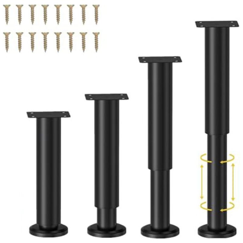 Tischbeine Aus Metall, Verstellbare Tischbeine, Möbelbeine, Set Inklusive Schraubendreher Und Schrauben (schwarz, 25-43 Cm)