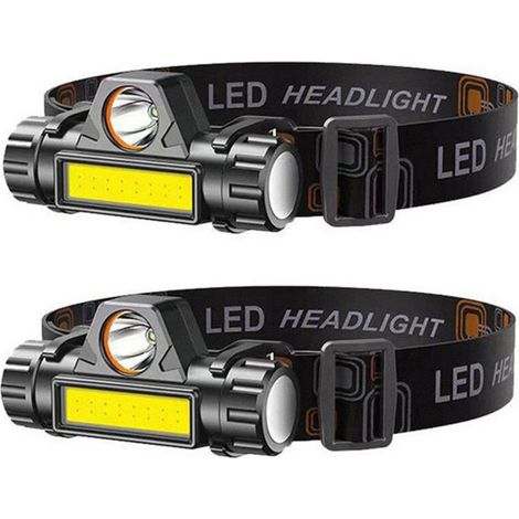 Set Aus 2 Wiederaufladbaren Stirnlampen, Baustellenlampen Für Nachtwanderungen, Wasserdichte Led-beleuchtung, Drehbare Lichtmodi Für Camping Und Angeln