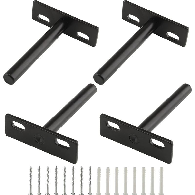 4er-set 3-zoll-schweberegaler-halterungen, Robuste Unsichtbare Regalträger, Versteckte Wandhalterungen Für Schwebende Holzregale, Schwarz - Wandregal