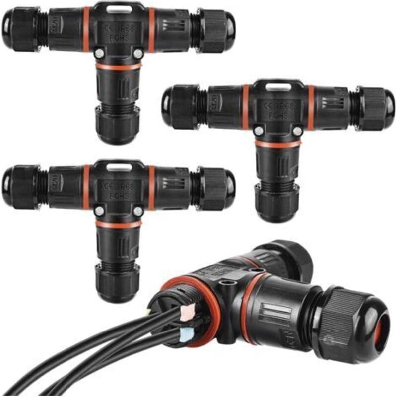 3-poliger Kabelstecker, Ip68, Abzweigdose Für Erdkabel Mit 3 Bis 12 Mm Durchmesser, Wasserdichte Außen-abzweigdose, Schwarz