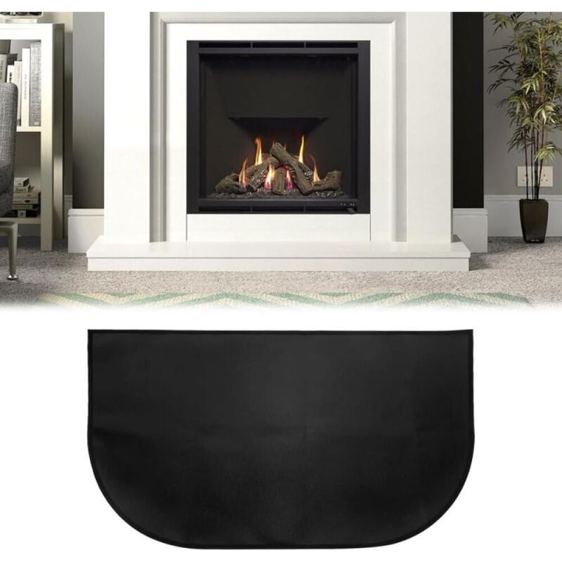 Halbrunder Feuerfester Teppich Für Kamin Und Ofen – Brandschutz Aus Glasfaser – Maße 102x50 Cm – Farbe Schwarz