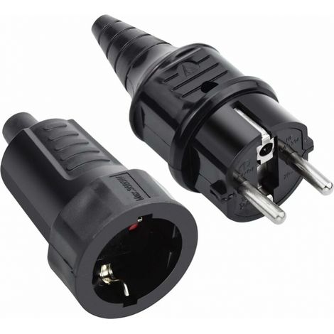 Satz Aus Männlichen Und Weiblichen Gummisteckern, 250v 16a, Wasserdicht Ip44 Europäisch, Schwarz