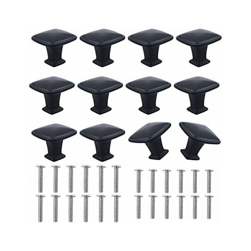 12 Stück 30 Mm Schwarze Quadratische Schrankschalterknöpfe Aus Aluminiumlegierung, Moderne Schwarze Türgriffe, Möbelgriffe Für Küche, Schrank, Schublade, Buffet, Garderobe, Nachttisch Mit Schrauben