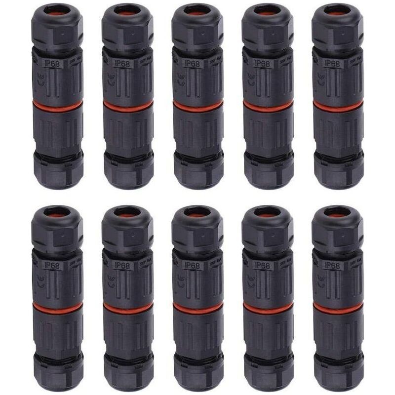 10 Stück Ip68 Wasserdichte Elektrische Kabelsteckverbinder, Weibliche 3-polige Wasserdichte Steckverbinder, Externe Steckdose, Wasserdichter Kabelanschluss