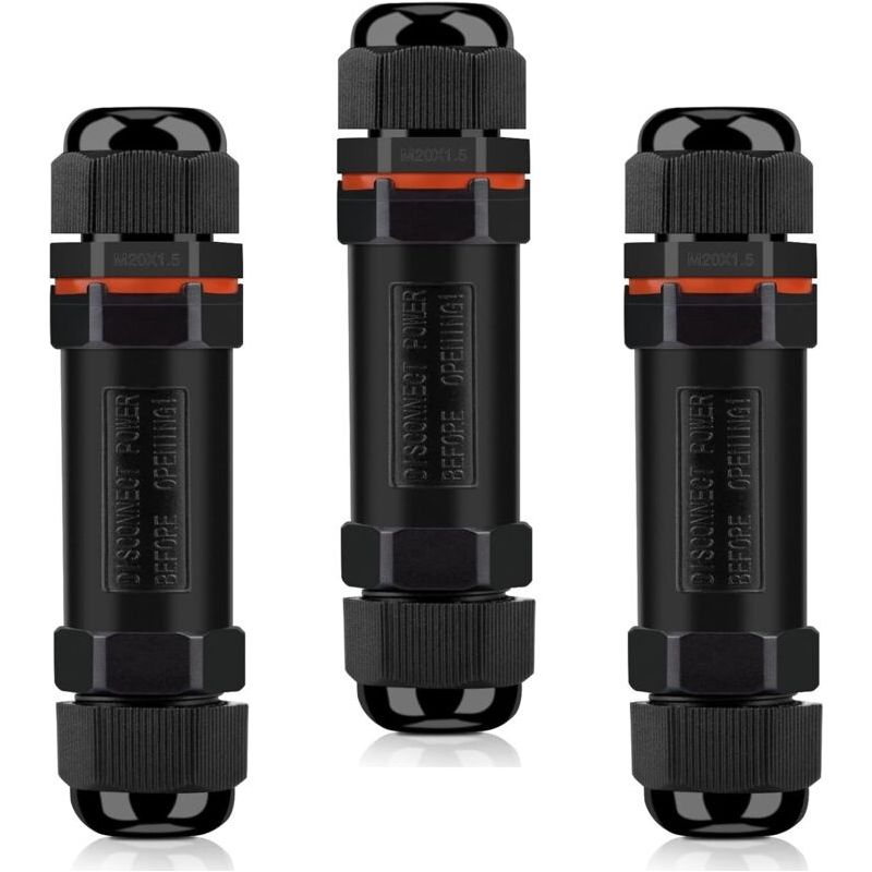 Wasserdichte Kabelsteckverbinder, Wasserdichte Abzweigdose Für Außen Ip68, Wasserdichter Elektrischer Verbinder, 3er-pack, Wasserdichter Elektrostecker Mit 3 Adern Für Kabel Ø 6-12 Mm