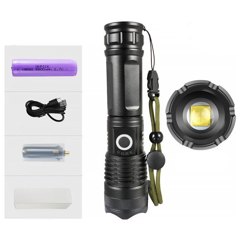 Wiederaufladbare Led-taschenlampe Mit Usb, 5000 Lumen – Wasserdicht Nach Ip65 – 5 Lichtmodi – 50.000 Stunden Lebensdauer – Inklusive 6800mah Akku