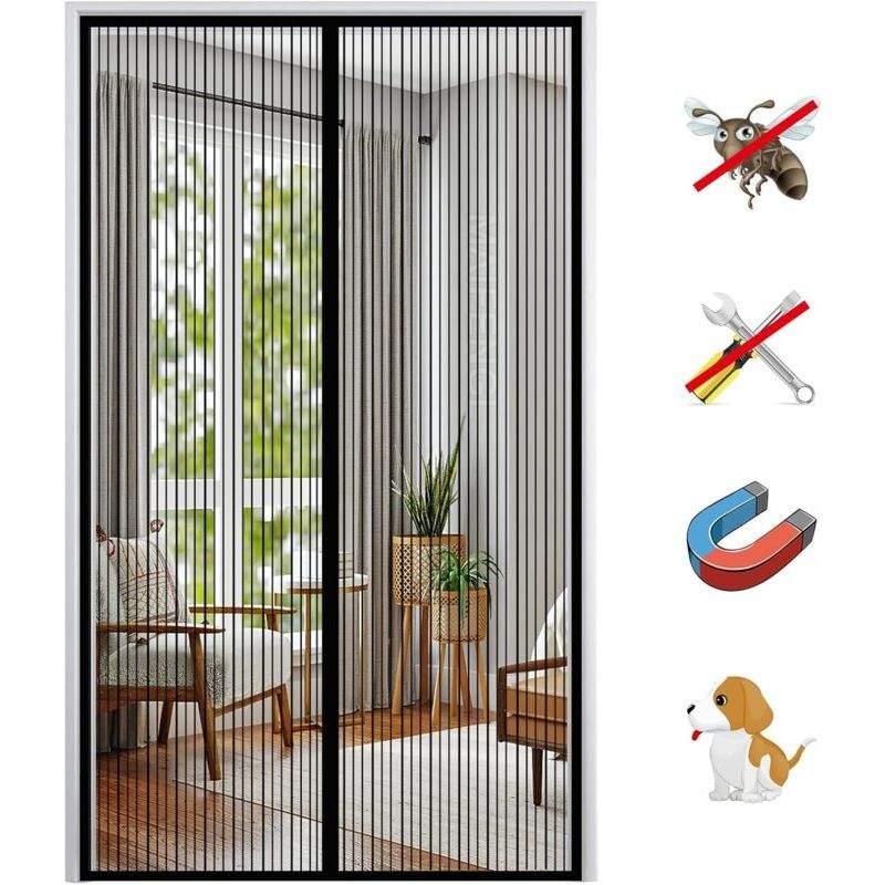 Magnetische Fliegengittertür, Selbstklebendes Netzvorhang Mit Automatischer Schließung, Magnetisches Mückenschutz Ohne Bohren - Schwarz-a 120x220cm (47x86 Zoll)