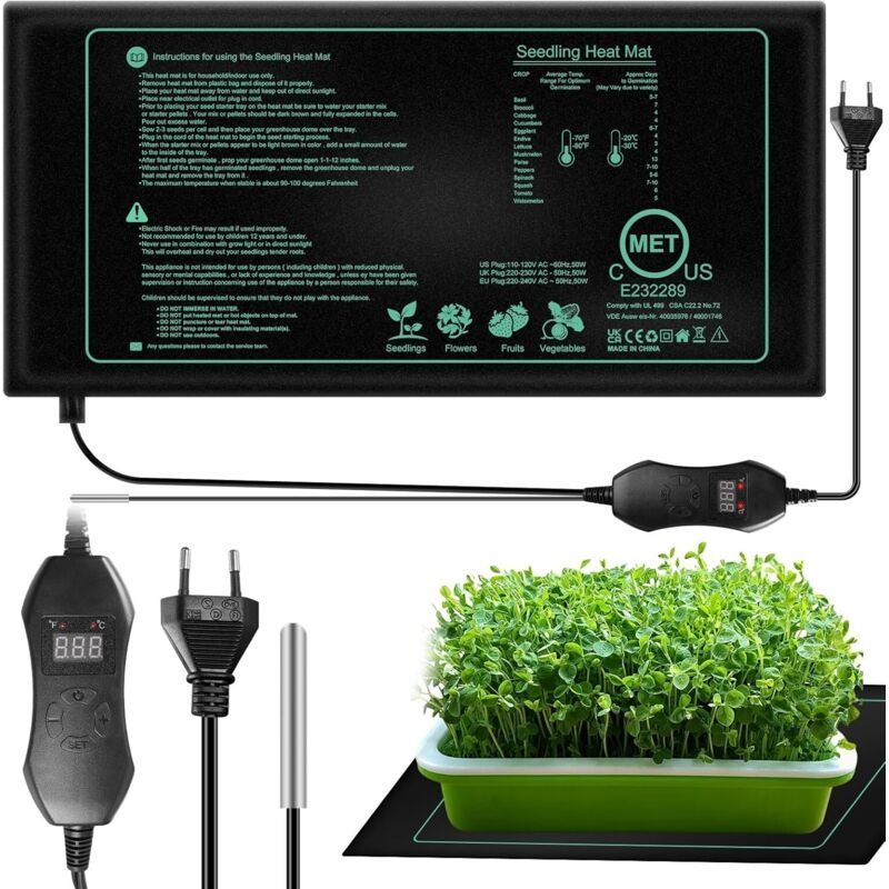 Heizmatte Für Die Aussaat, 25x52,5 Cm 50 W Heizmatte Für Pflanzen, Wasserdichte Heizmatte, Heizkissen Für Gewächshäuser Zur Keimung Von Samen, Ipx4 Wasserdicht