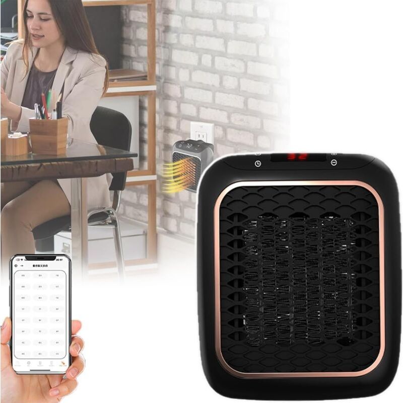 Keramikheizung, Mini-hausthermostat, Elektrische Heizung Mit 1-grad-steuerung, Bluetooth-blitzsteuerung/mini-programm-verbindung, Leise, Feuerfestes Materialgehäuse, Schwarz