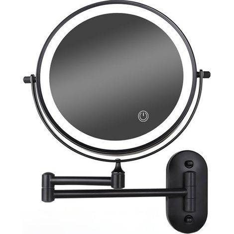 Led-wand-schminkspiegel, 8 Zoll, Dimmbar, Doppelseitig, 5-fache Vergrößerung (schwarz)