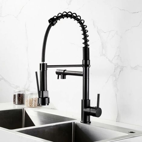 Ausziehbare Küchenarmatur Mit 2 Strahlarten, Mischbatterie Für Küche Mit Kalt- Und Warmwasserfunktion - Schwarz