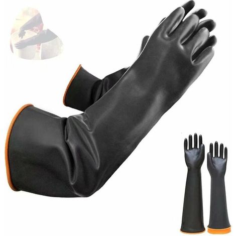 1 Paar Chemikalienbeständige Latexhandschuhe, Lange Schwarze Gummischutzhandschuhe Für Die Industriesicherheit