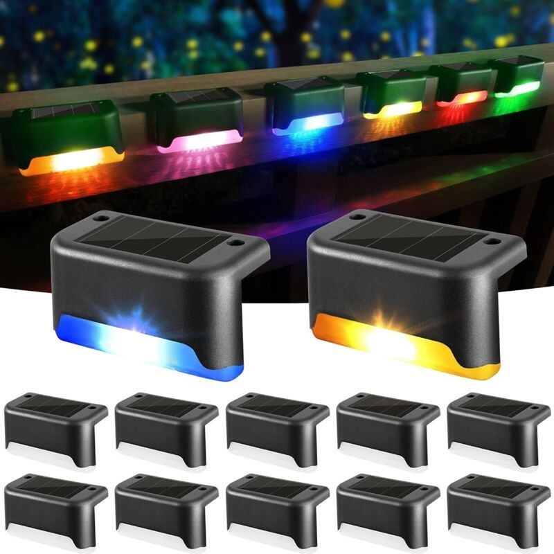 Wasserdichte Solar-zaunleuchte, Solar-brückenlicht, Treppenlampe, Led-solar-gartenleuchten Ip65 Für Zaun, Treppe Und Terrasse (bunte Beleuchtung-schwarz, 12 Stück)