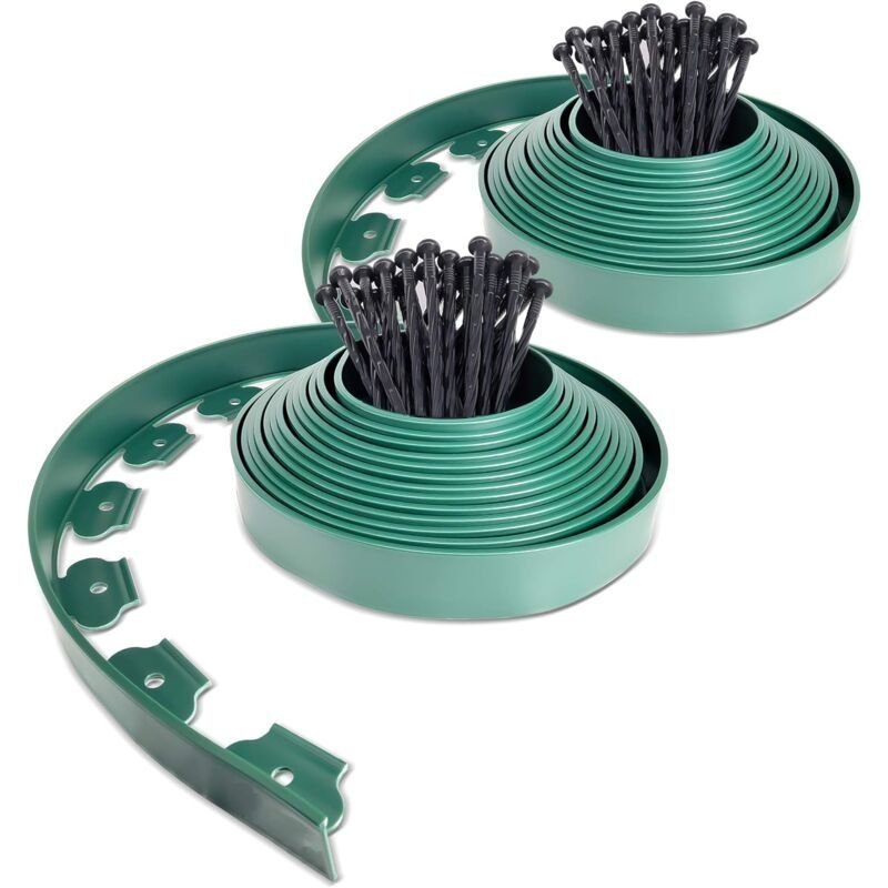 Gartenrand Aus Kunststoff, 10 Meter Mit 30 Erdnägeln, Flexibler Rasenrand, Beetbegrenzung Mit Stabilen Pflöcken, Gartenidee, Höhe 50 Mm, Schwarz