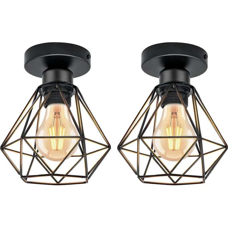Industrielle Deckenleuchte E27, Vintage Metallkäfig-kronleuchter, Retro Hängeleuchte Ø160mm Max 40w. Lampenschirm Für Wohnzimmer, Schlafzimmer, Restaurant, Café, Bar, Schwarz, 2er-pack [energieklasse