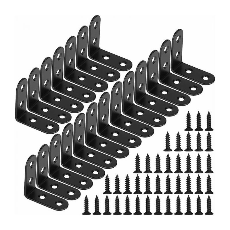 20 Stück Schwarze Rechtwinklige Befestigungswinkel, L-förmige Metallwinkel Mit Schrauben Für Holz, Möbel Und Schränke, Wandregalhalterung, 40 X 40 X 17 Mm