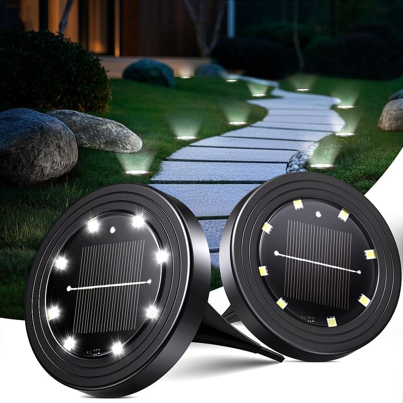 2er-set Solar-bodenleuchten Für Außen, 8 Leds, Wasserdichte Garten-solarleuchten Ip68