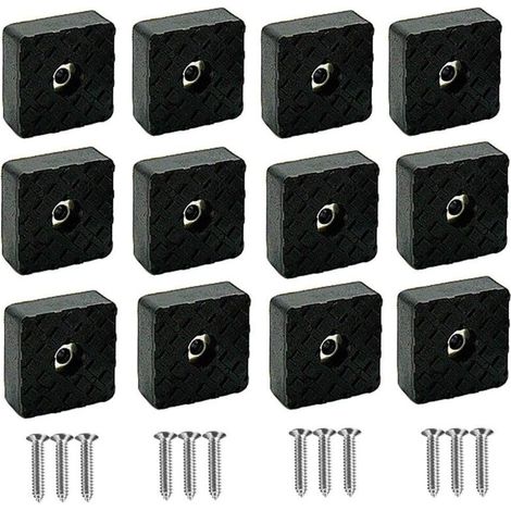 Set Aus 12 Gummischonern, 3 Cm, Mit Schrauben, Quadratisch, Schwarz, Rutschfest Für Möbelfüße, Robuste Abdeckungen Für Sofa-, Stuhl-, Tisch- Und Büromöbelfüße