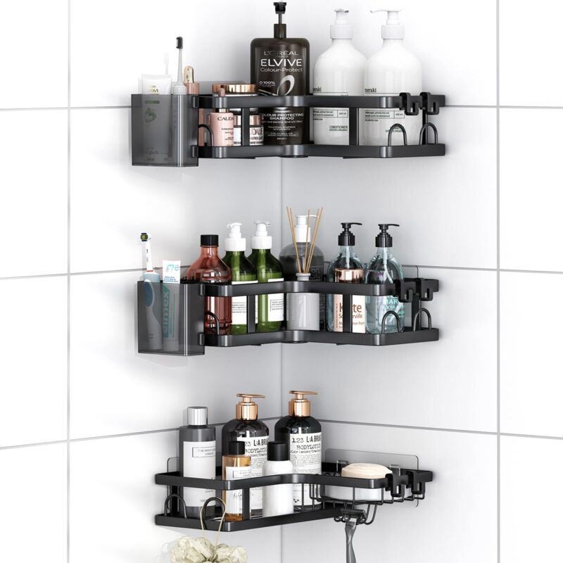 Duschregal Ohne Bohren, 5-teiliges Eck-duschregal Für Das Badezimmer Mit Seifenschale, Duschgel-halter Und Shampoo-ablage