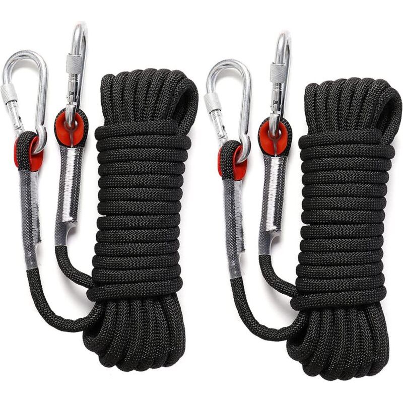 2er-set Kletterseil 10m, 10mm Statisches Kletterseil Mit Karabinern, Evakuierungsseil Rettungsseil, Maximale Tragkraft - 12kn/1200kg
