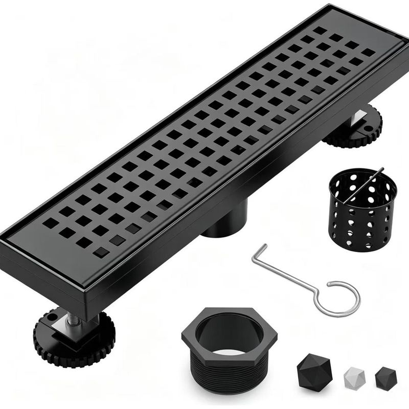 Lineare Duschrinne, 12-zoll-rinne Mit Abnehmbarem Gitter, Duschrinne Aus Edelstahl, Schwarz.