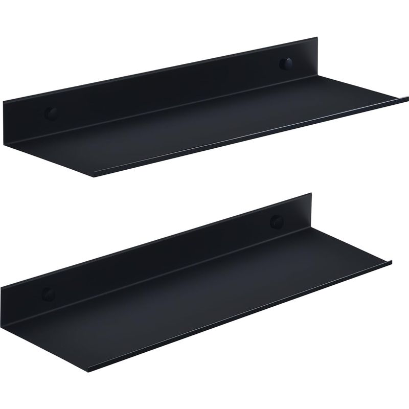 Duschregal Ohne Bohren, 2er Set Schwarzes Metall-wandregal, Wasserdichtes 40 Cm Badregal, Modernes Schwebendes Regal Für Wohnzimmer, Küche, Schlafzimmer, Büro Und Badezimmer