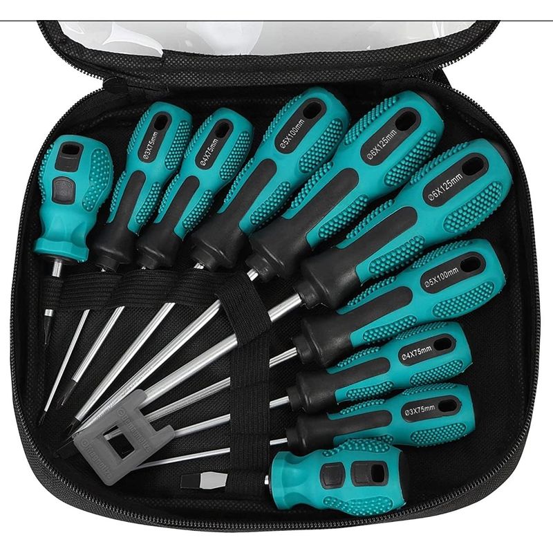10-teiliges Magnetisches Schraubendreher-set, 5 Größen, Aus Chrom-vanadium-stahl, 5 Flache Und 5 Kreuzschlitz-schraubendreher Mit Rutschfestem Griff – Inklusive Werkzeugtasche