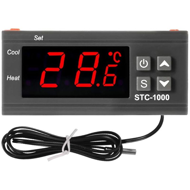 Stc-1000 Digitaler Led-temperaturregler 10 A Dc 12 V Thermostat Celsius Für Heizung Und Kühlung, 2 Relaisausgänge, Led-anzeige Mit Ntc-sonde (12 V)