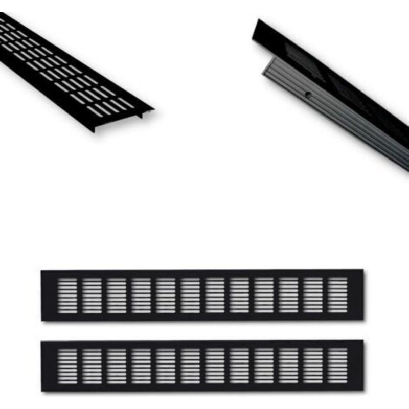 Aluminium-lüftungsgitter - 50 X 8 Cm - Schwarz - Türbelüftungsgitter, Paar À 500 Mm - Ideale Belüftung Für Küche, Bad, Wc, Schrank - Insektenschutzgitter