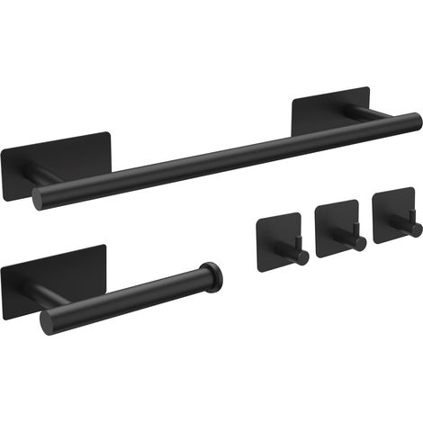5-teiliges Badezimmer-set: Handtuchhalter, Toilettenpapierhalter, Wandhaken, Edelstahl, Schwarz