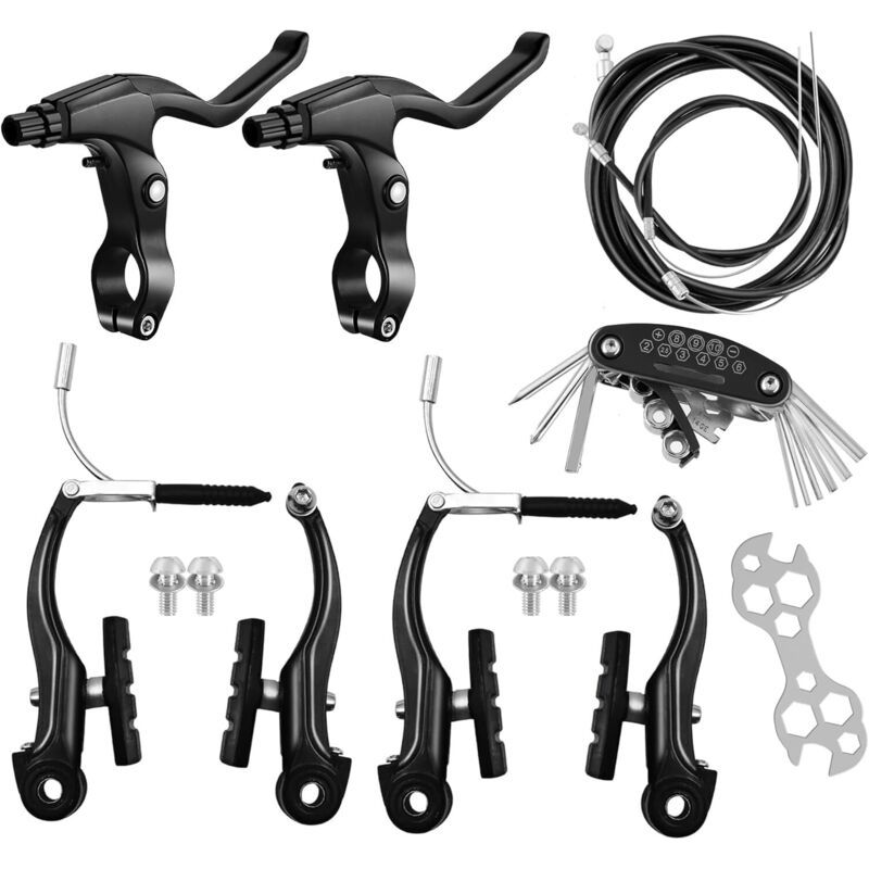 Fahrradbremssatz, Bremskit Für Die Meisten Fahrräder, Mtb, Universelle Vordere Und Hintere Hybridbremse, Kit Mit Bremshebeln Und Zangenbremsen, Multitool-schraubenschlüssel