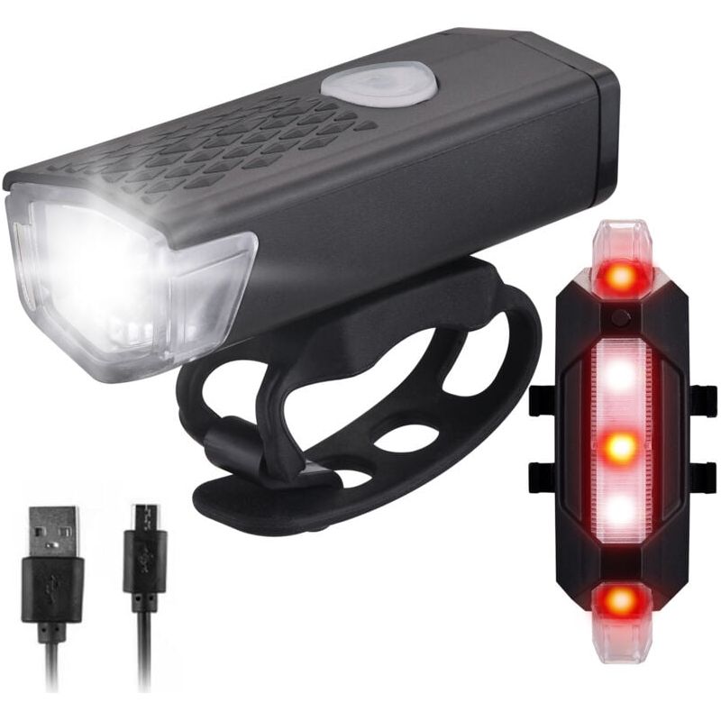 Usb-aufladbares Fahrradlicht-set, Fahrradscheinwerfer Und Rücklicht, Wasserdicht, Heller Vorderer Und Hinterer Doppelscheinwerfer (schwarz)