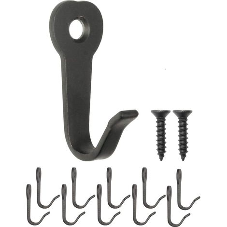 Satz Von 10 Klassischen Garderobenhaken, Eisenhaken, Metallhaken, Bildaufhänger, Vintage-stil, Ländliches Retro-design, 39 X 22 Mm, Schwarz
