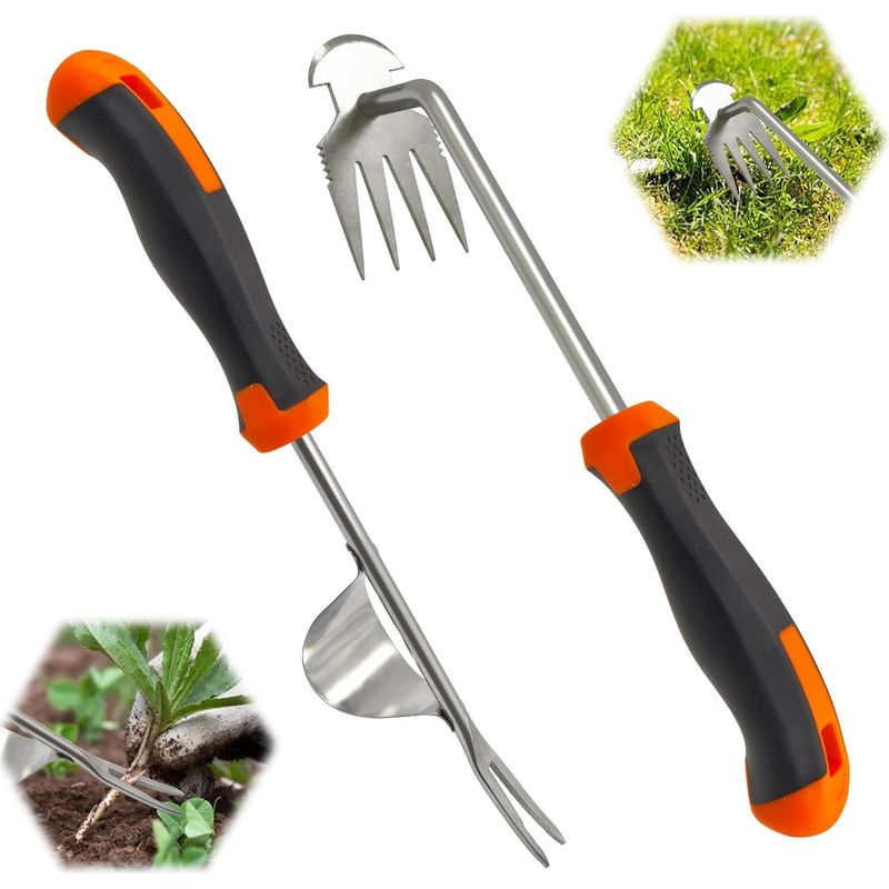 Edelstahl-handjäte-set, 2-teilig, Manuelles Jätewerkzeug Mit Gummigriff, Gartenwerkzeug Zum Ausgraben Von Unkraut