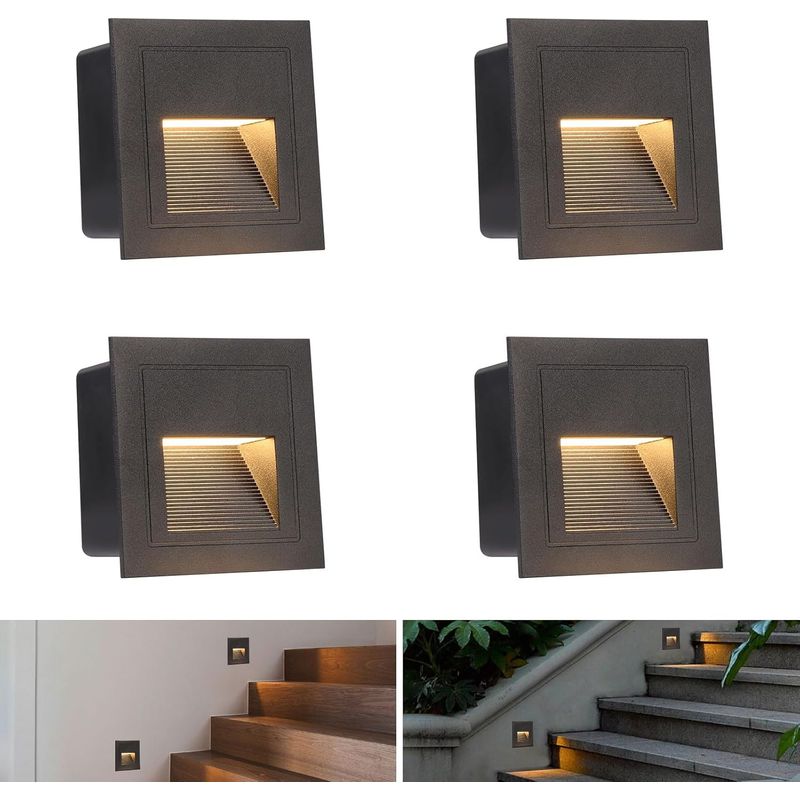 4er-set Led-einbaustrahler Für Treppen, Warmweiß 3000k, 3w, Schwarz, Für Den Innenbereich.