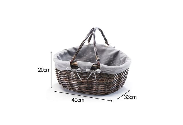 Kobolo Einkaufskorb Weidenkorb oval mit Klapphenkeln und Textil grau, 20 l