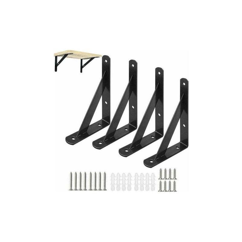 15 Cm Schwarze Wandregalhalterungen, 4er-set Dreieckige Eisenhalterungen Mit Schrauben, Geeignet Für Dekorative Regale In Küche Und Schlafzimmer, Möbel, Wandschränke Usw. (fonep