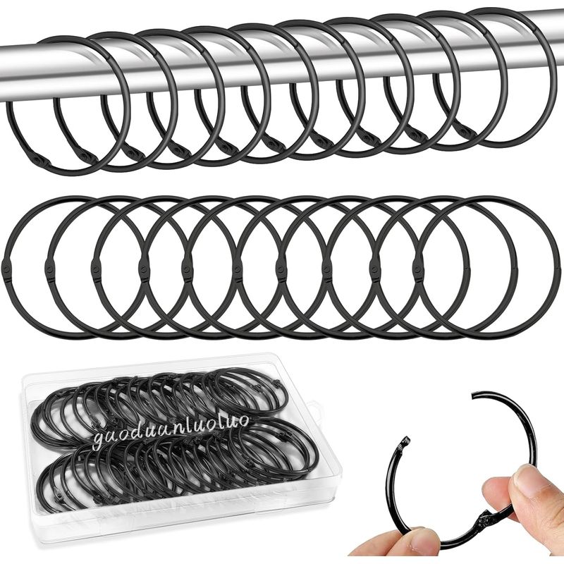 40er Set Gardinenringe Zum Öffnen, Duschvorhangringe, Binderringe, Metallclips Für Ringe Für Gardinenstangen Und Vorhangschienen (schwarz)