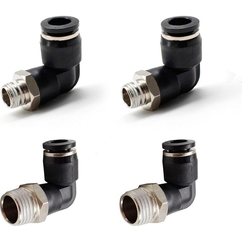 4 Stück Pneumatische Steckverbinder, Zwei Verschiedene Modelle (6 Mm × 1/4" Und 8 Mm × 1/8"), Schnellkupplungen Mit Außengewinde, Schwarze Pneumatische Winkelstecker, Geeignet Für Heimwerker-werkzeuge
