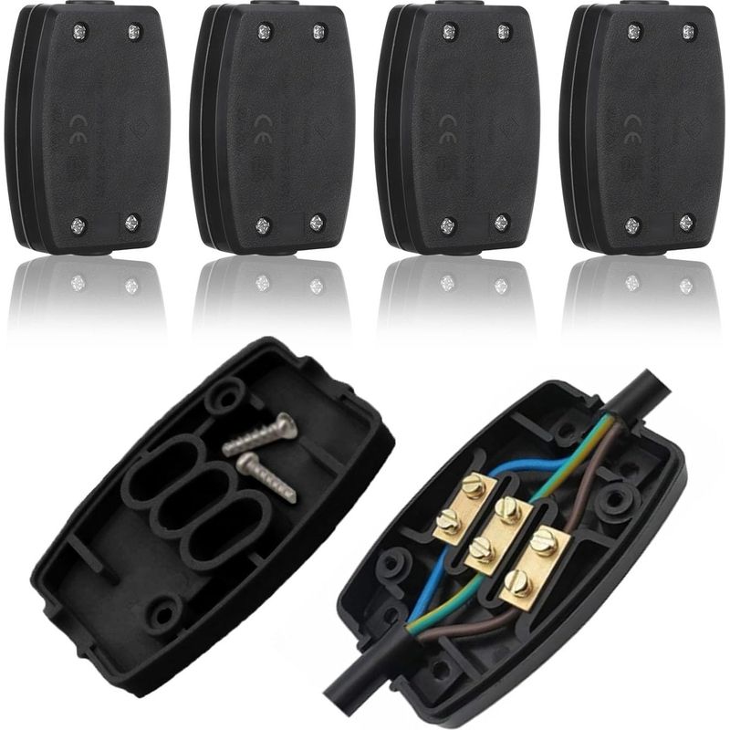 Satz Von 4 Elektrischen Steckverbindern, Elektrischer Schaltkasten, Elektrodose Mit 3 Klemmen, 13 A 250 V, Für Außenbeleuchtung, Haus (schwarz)