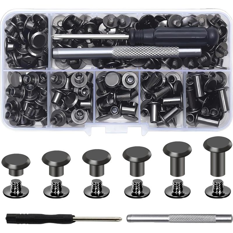 Chicago-set Mit 110 Chicago-verbindungsschrauben M5 X 4/5/6/8/10/12 Mm Für Heimwerken, Lederdekoration, Taschen, Handwerk, Halsbänder, Geschirre, Gepäck, Geldbörsen (grau) (110, Schwarz, L)