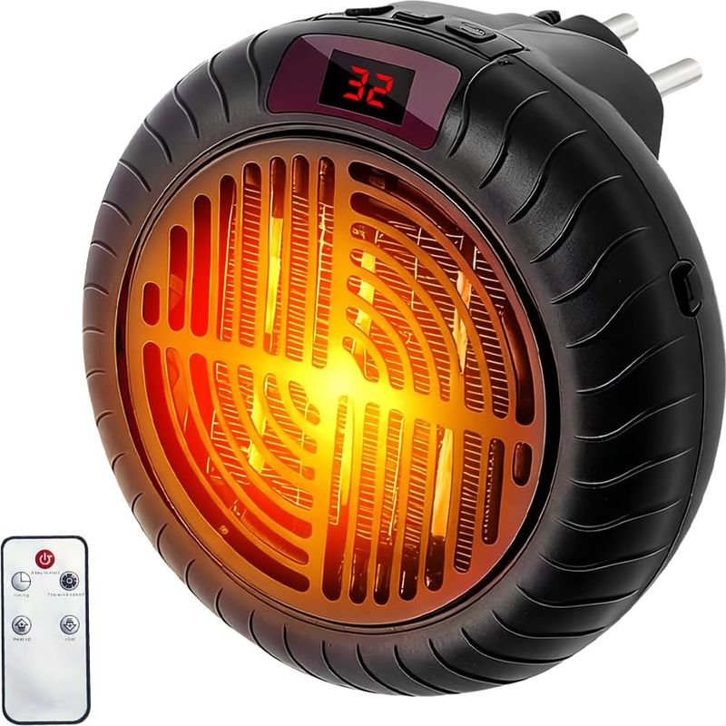 Steckbarer Mini-zusatzheizkörper, 900w Keramik-heizlüfter Mit Fernbedienung, Leiser Heizlüfter Mit 12-stunden-timer Und Lcd-anzeige Für Badezimmer Und Schlafzimmer (schwarz)